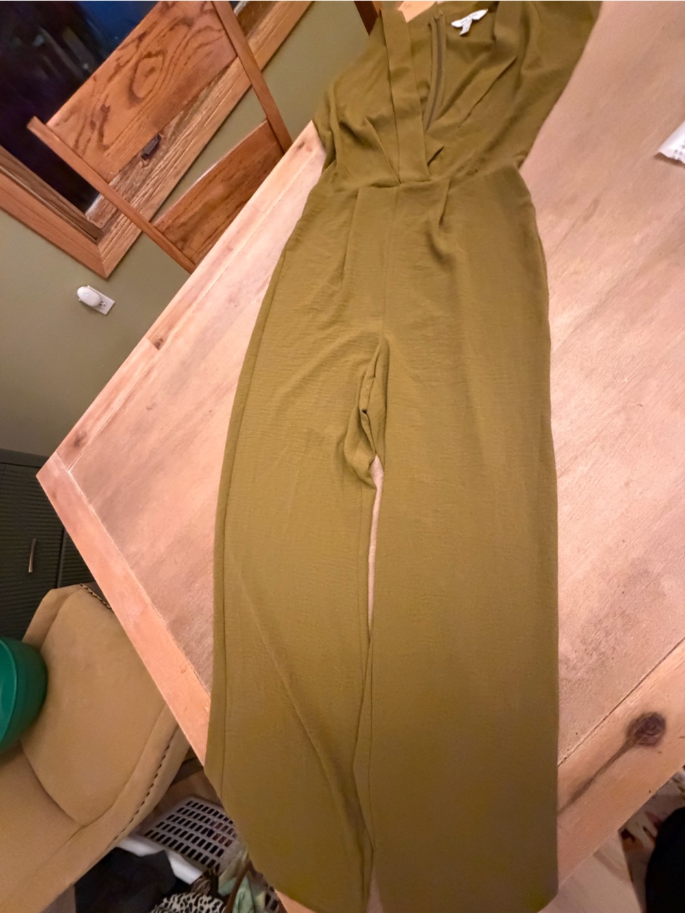 Nine West Olive Green Knit Wide-Leg Jumpsuit